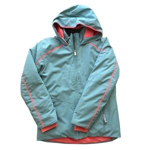 Spyder Kids Insulated Ski Snowboard Jacket Teal Pink Hooded Winer Size 18 XS/S